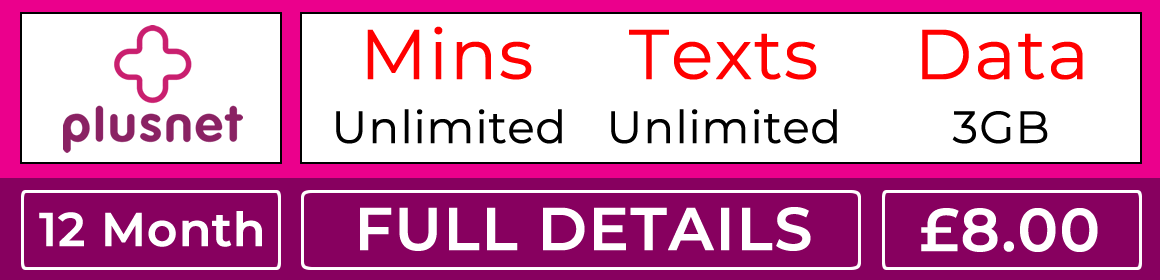 Plusnet sim with unlimited minutes, unlimited texts and 3gb data